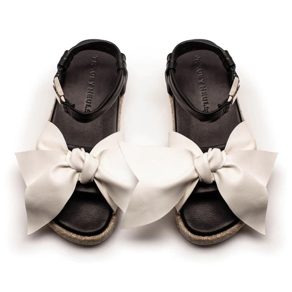 TRACEY NEULS NIB Okeefe Leather Ankle Strap Bow Espadrille Sandals 40 NEW